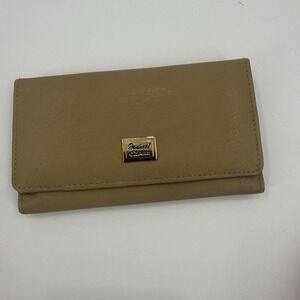 Vintage Michael Stevens Genuine Leather Tan Checkbook Wallet Organizer Bifold